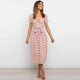 Casual Polka Dot Short Sleeve Midi Dress