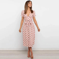 Casual Polka Dot Short Sleeve Midi Dress