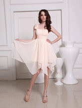 Asymmetrical Bridesmaid Dress One-Shoulder Flowers Chiffon Dress