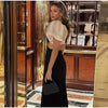 Elegant O-Neck Puff Sleeve Hollow Out Waist Short Sleeved Long Evening Gowns