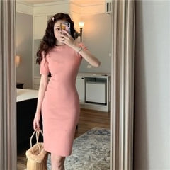 Skinny Knitted Casual Bottoming Vintage High Waist Straight Mini Dress
