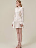 Elegant Embroider Pleated Hollow Out Flare Sleeve Lace Mini Dress