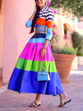 Casual Striped Turn-down Collar empire Waist Pleated A-LINE Vacation Shirt Dresses