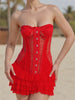 Casual Strapless Off Shoulder Streetwear Layered Ruffles Mini Dress