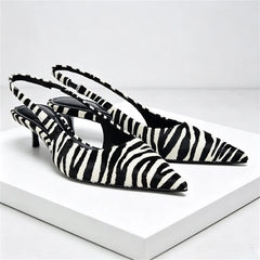 Novelty Zebra Print Design Kitten Heel