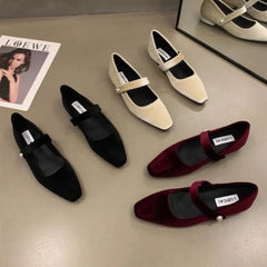 Elegant Pearl Buckle Velour Mary Jane Shoes