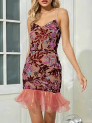 Dazzling Erotic Sequin-Embroidered Spaghetti Strappy Mini Dress