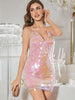 Elegant Backless Spaghetti Strap Sequin Bodycon Short Dresses