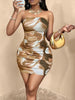 Trendy Strapless Halter Neck Digital Print Full-Length Mini Dress
