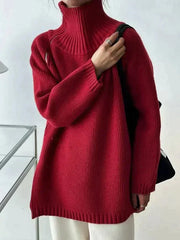 Women's turtleneck sweater with zippered side slits