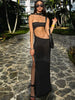 Elegant Chest Wrapping Printed Sheath Long Robe And Scarf Split Maxi Dress