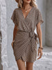 Casual Cross-Border Geometric Pattern Tied Bow V-neck Mini Dress