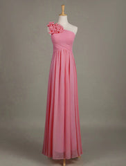 Blush Chiffon One Shoulder Ruffled Zipper A Line Long Wedding Party Bridesmaid Dress