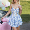 Casual Square Neck Sleeveless Patchwork Lace Up Spliced Printing Mini Dress