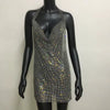 Casual V Neck Rhinestone Halter Neck Side Split Sleeveless Mini Dress