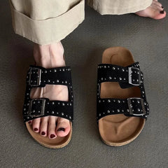 Metal Rivets Decorative Slippers Belt Buckle Designer Slippers for Flat Sandals Cozy Flip Flops