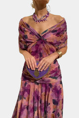 Women's Long Floral Dress with Wrap V-Neck