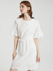 Floral Lace Embroidery Hollow Crew Neck Casual Dress