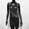 Elegant Backless Metal Sequins V Deep Neck Side Split Halter Short Dress