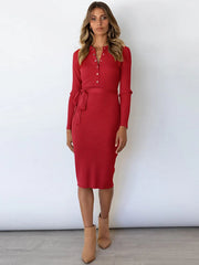 Beautiful Buttons Long Sleeves Polyester Irregular Bodycon Dress