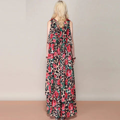 Floral Leopard Print Shawl Maxi Dress