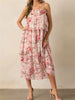 Bohemian Floral Print Sleeveless V-Neckline and Tiered Ruffle Hem Midi Dress