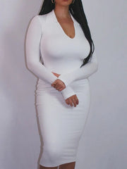 Bodycon Dresses Turndown Collar Long Sleeves Lycra Pencil Dress