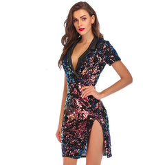 Sequin V-Neck Luxury Nightclub Party Dresses