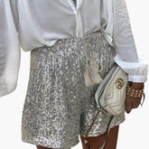 Women's Sequin Shorts with Elastic Waist and Drawstring