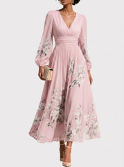 Women's Pleated Dress with V-Neck