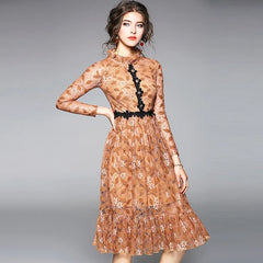 Elegant Floral Office Lady Lace Dress