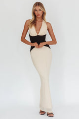 Milos Contrast Halter Maxi Dress Cream