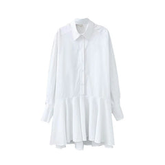 Turn Down Collar Long Sleeve Pleated Mini Dress