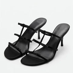 Lolita Style Bow-Adorned Slippers Open-Toe Thin High Heel