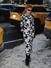 Floral-Print Long Sleeve Jacquard Top Midi Bandage Skirt Suits Two Piece Set