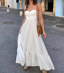 Casual Sleeveless Spaghetti Strap Swing Strapless Beach Holiday Maxi Dresses