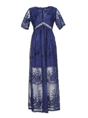 Embroidery Lace long Tunic Beach Maxi Dress