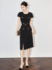 Formal Designer Double Breasted Cloak Sleeve Office Style Midi Dress