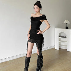 Sweet Chest Wrapping Strapless Sheath Tassel Tight Mini Dress