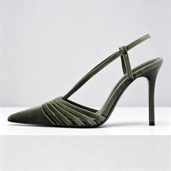 Velvet Effect Body Pumps Pointed Toe Strappy Detail High Heel