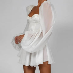 Square Collor Lantern Sleeve Party Club Mini Dress
