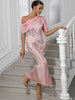 Elegant Chiffon Backless Ankle-Length Sequin Maxi Dress
