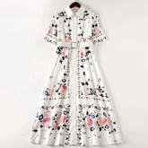 Elegant Flower Print Single-Breasted Maxi Dress