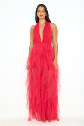 Prideful Halter Tulle Maxi Dress Red