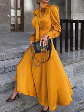 Long Dress Turndown Collar Long Sleeves Polyester Maxi Dress