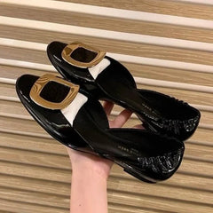 Elegant Metal Buckle Decoration Low Heel