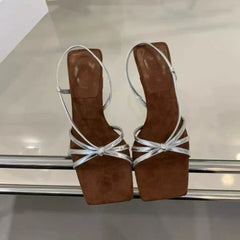 Luxury Designer Sandals Square Toe High Heel