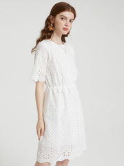 Floral Lace Embroidery Hollow Short Sleeve Casual Dress