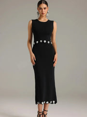 Luxury O-neck Elegant Sleeveless Flower Short Top Long Slim Skirt Party Dinner Dress