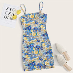 Elegant Square Collar Spaghetti Strap Bodycon Mini Dresses
